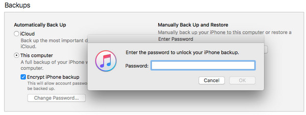 asking for password to unlock iphone backup